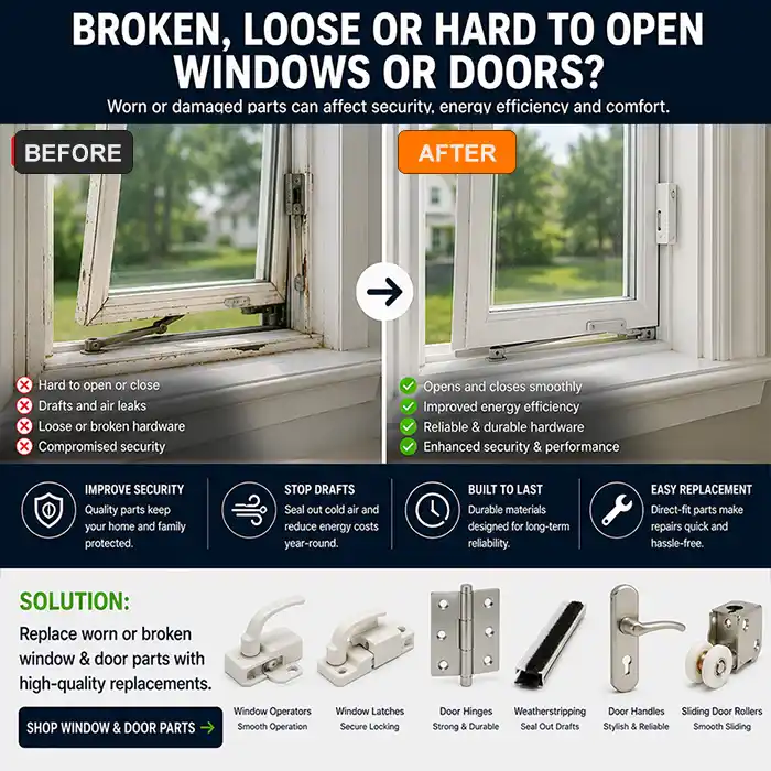 Door parts window hardware and repair components