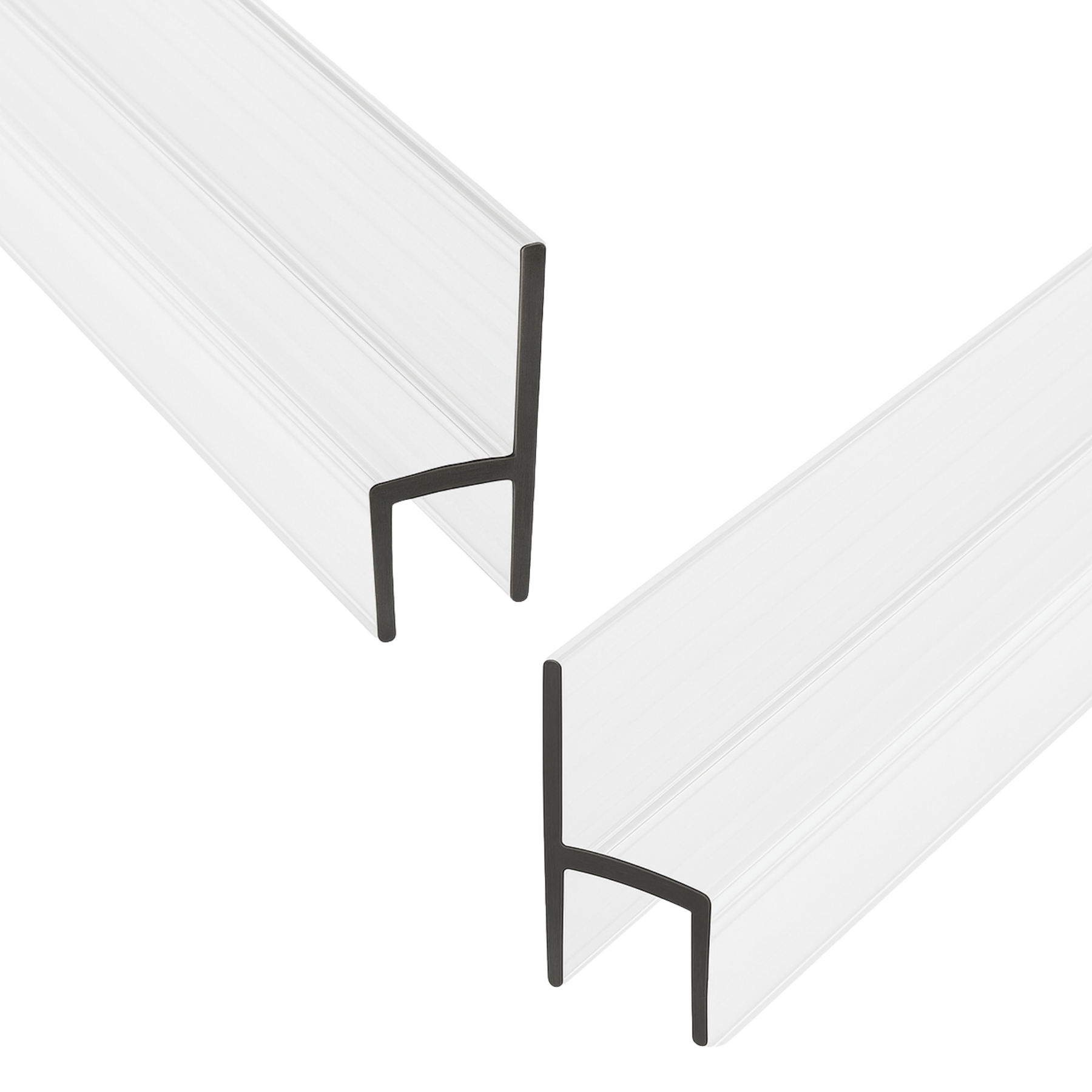 CBW Frameless Shower Door Side Seal Strip H-Type 180 Degree 72'' Length, Clear (1/4'' Glass)