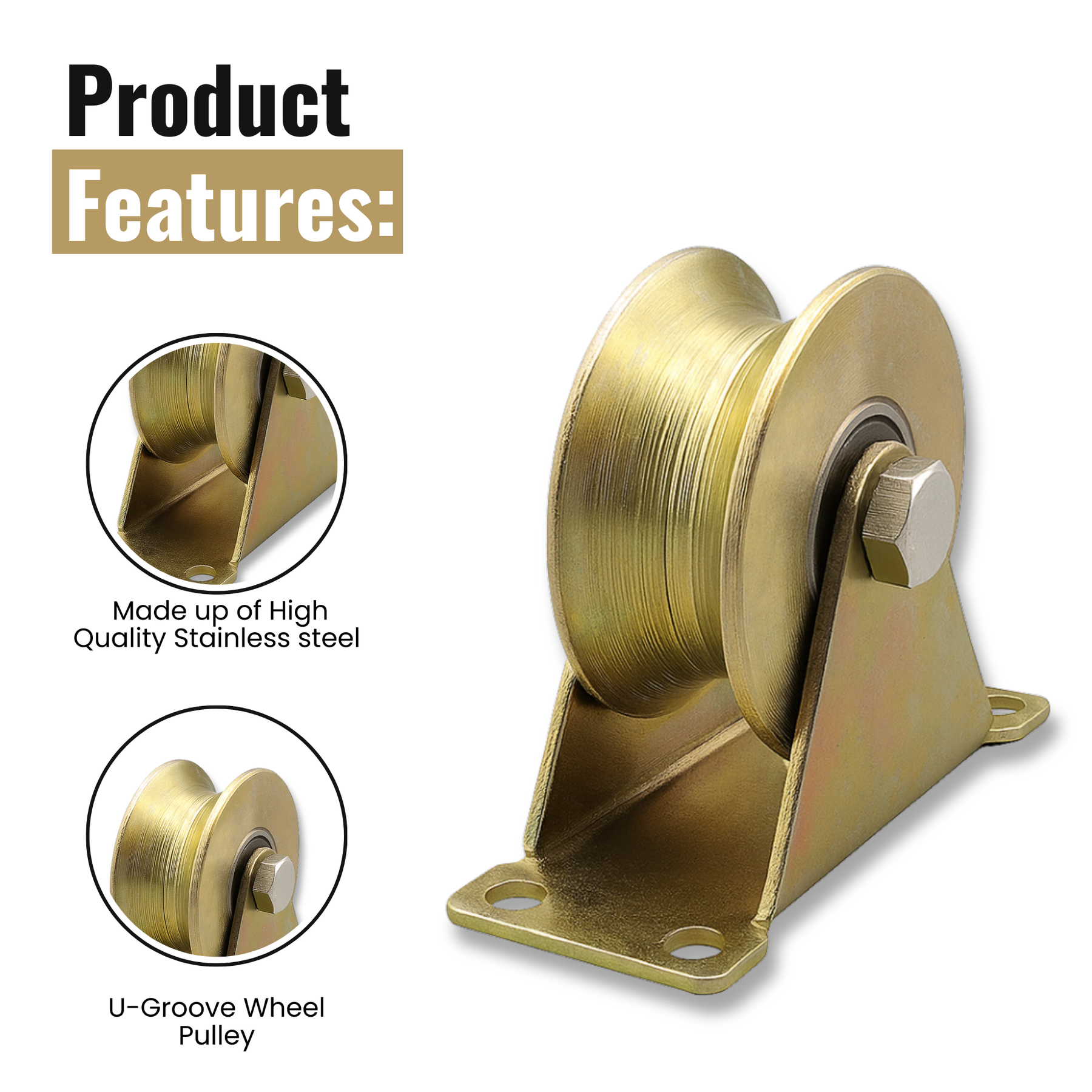 Stainless Steel 2-Inch U-Groove Wheel Pulley Rollers with Brackets Pack of 8