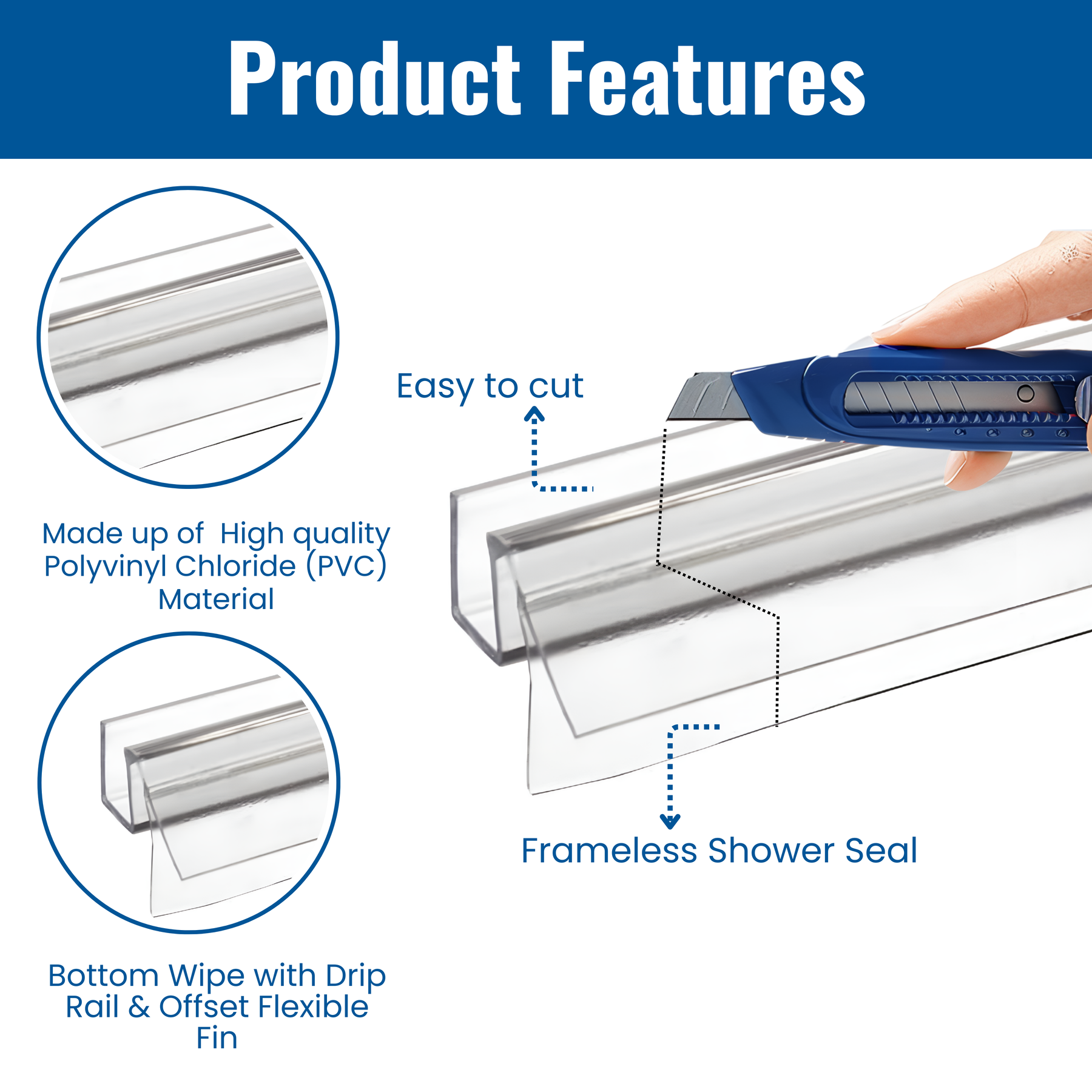 1/2-Inch Glass, 36-Inch Frameless Shower Door Side Seal