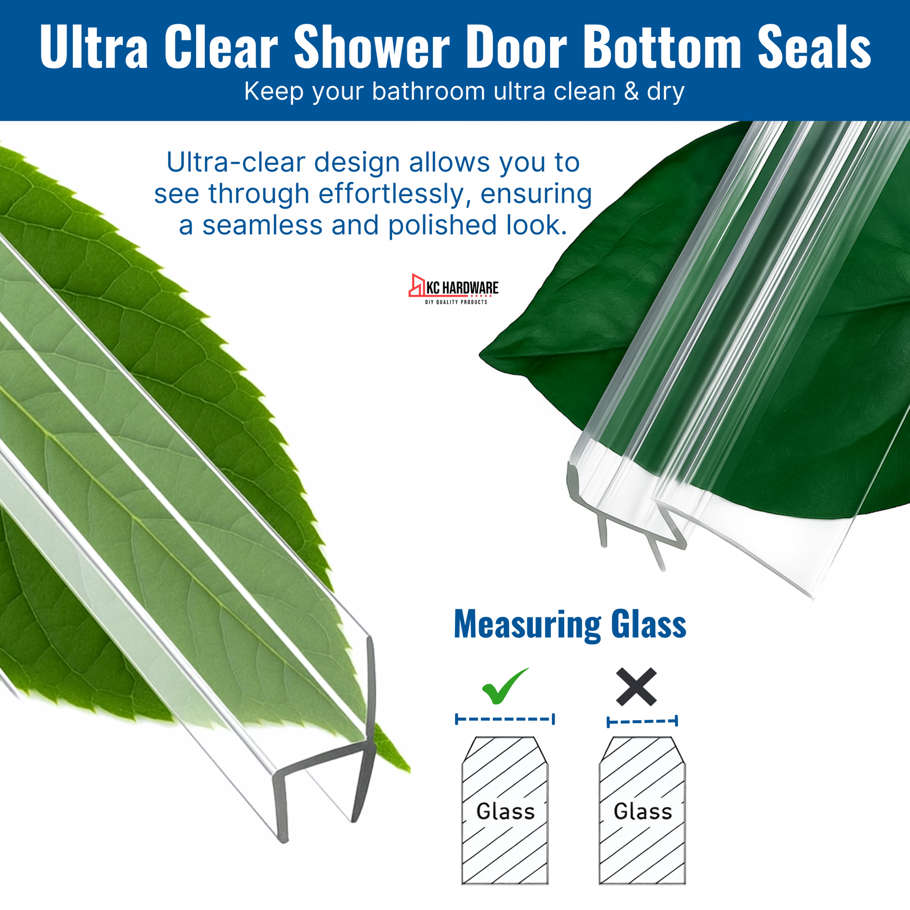 Clear PVC Shower Door Seal Kit: 72" H Side Seal + 40" Bottom Drip Rail