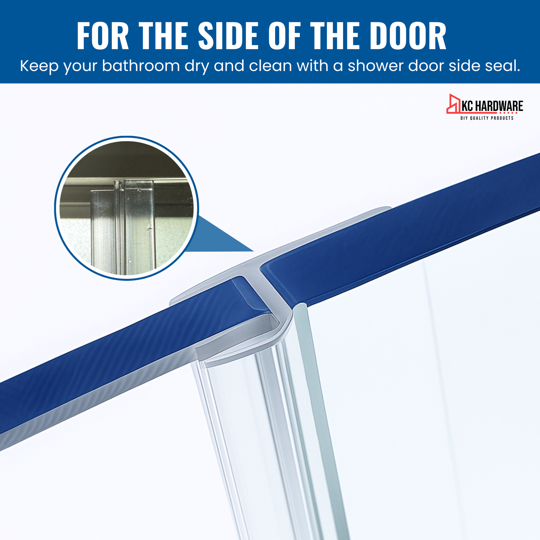 CBW Frameless Shower Door Side Seal Strip H-Type 180 Degree 72'' Length, Clear (1/4'' Glass)