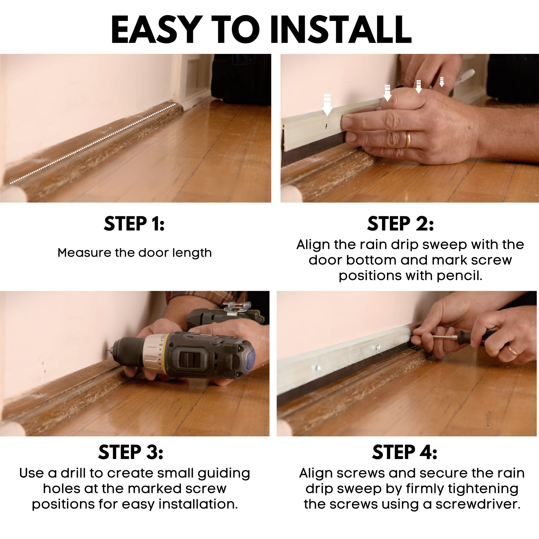 Black Aluminum & Vinyl Door Bottom Sweep with Rain Drip Cap, 36 in & 48 in
