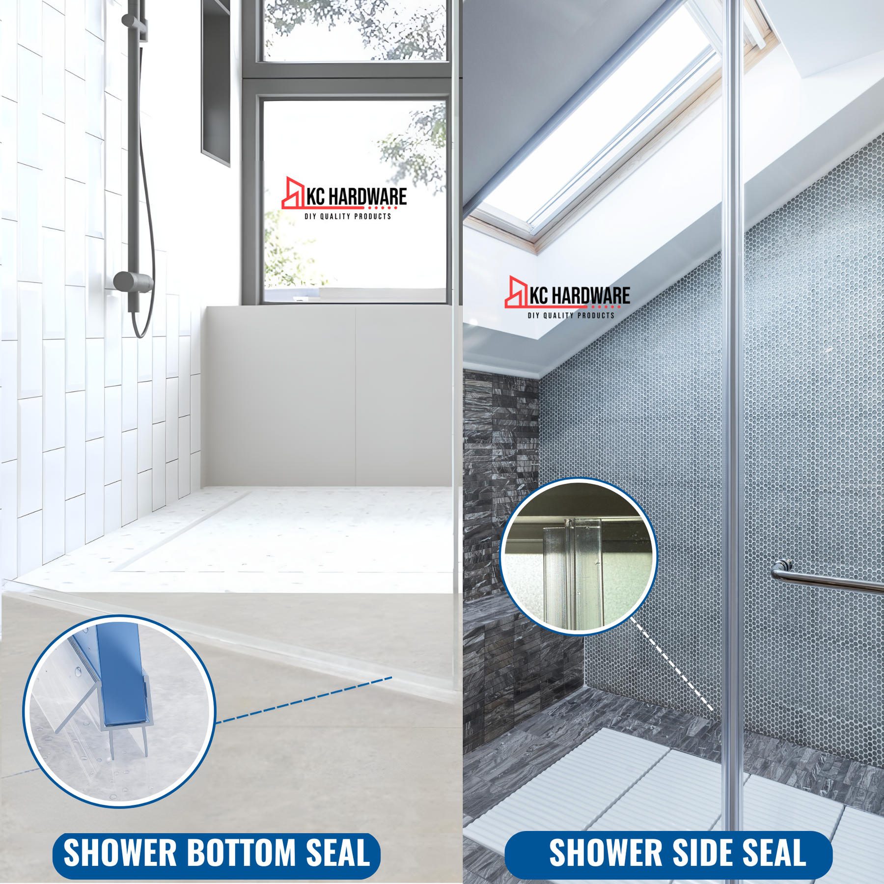 Clear PVC Shower Door Seal Kit: 72" H Side Seal + 40" Bottom Drip Rail