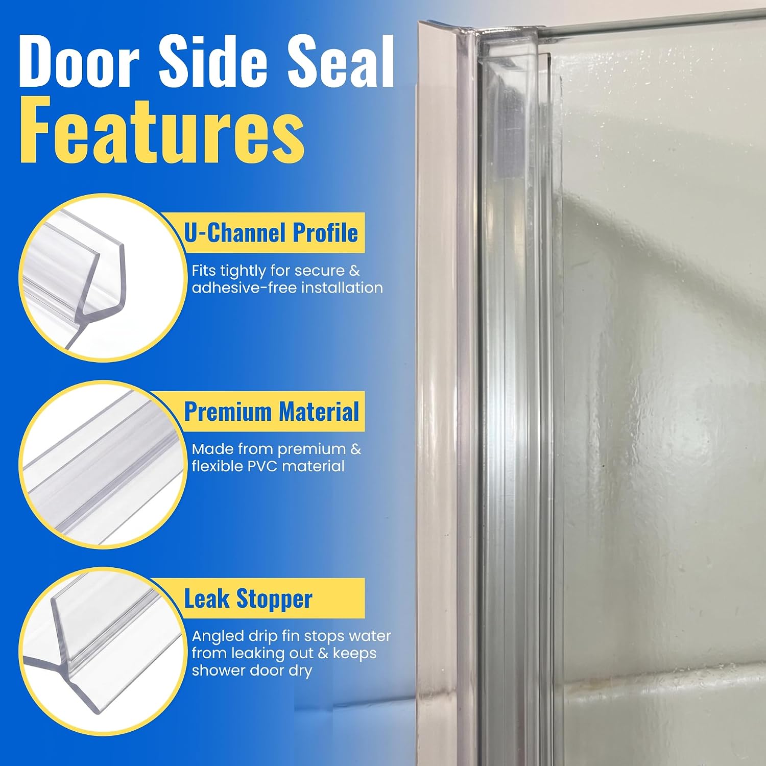 Clear PVC Shower Door Side Seal & Wipe – Leak Guard for Glass - 95 Inch