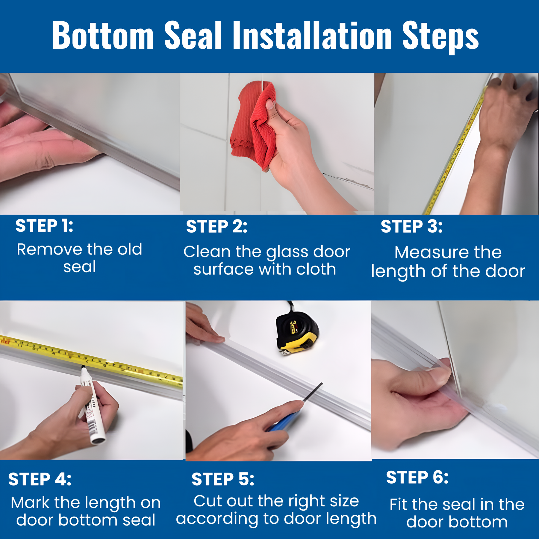 Clear PVC Shower Door Seal Kit: 72" H Side Seal + 40" Bottom Drip Rail