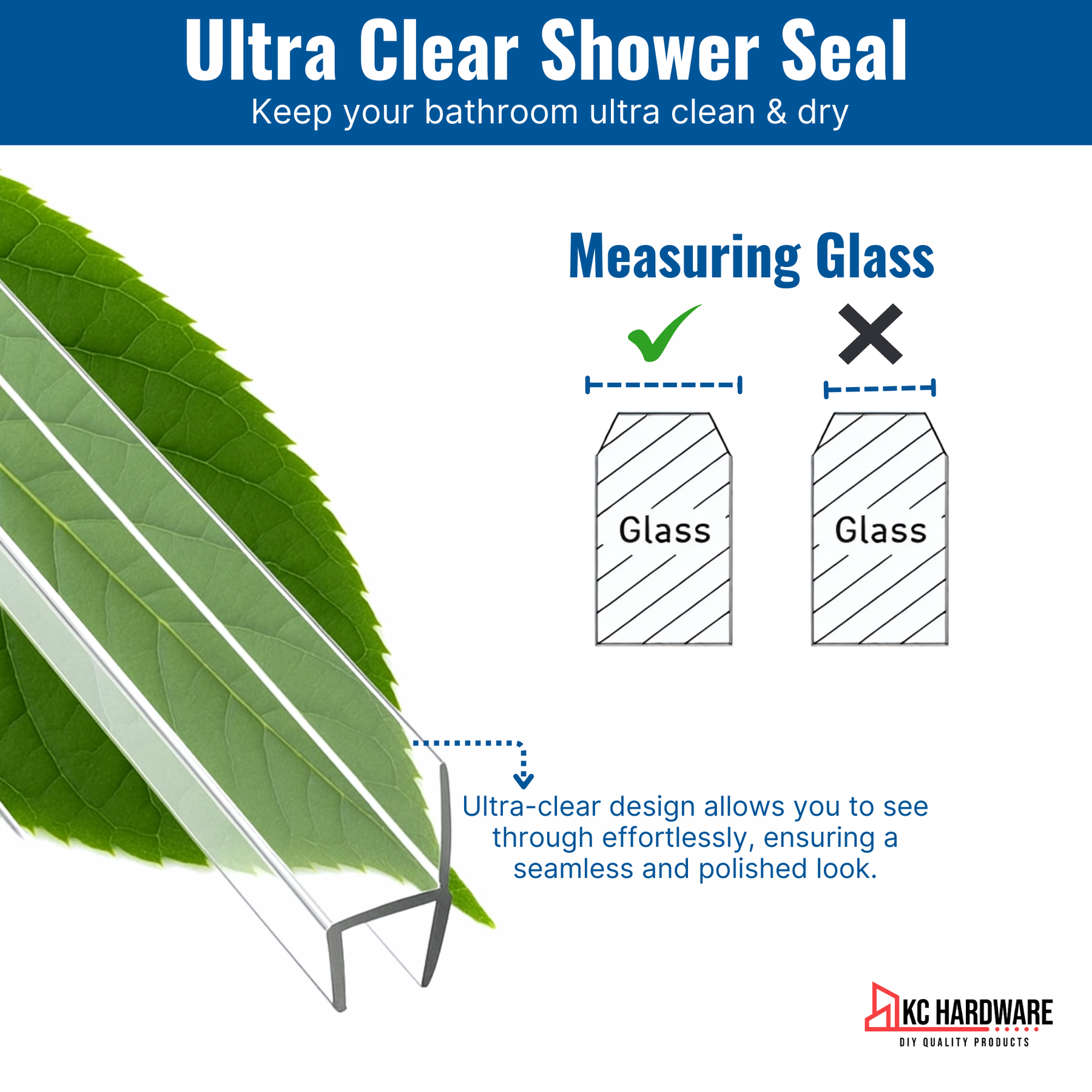 CBW Frameless Shower Door Side Seal Strip H-Type 180 Degree 72'' Length, Clear (1/4'' Glass)