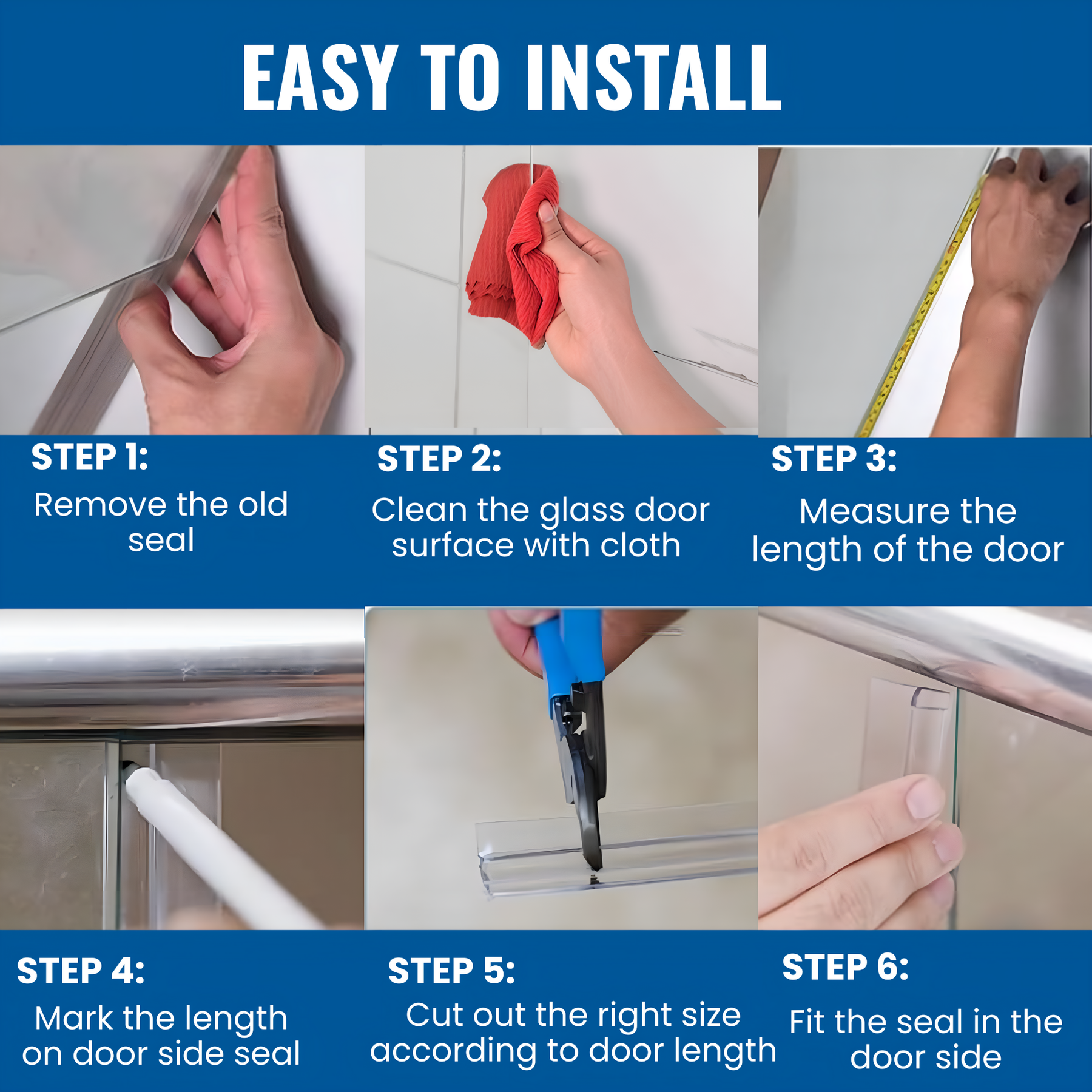 CBW Frameless Shower Door Side Seal Strip H-Type 180 Degree 72'' Length, Clear (1/4'' Glass)