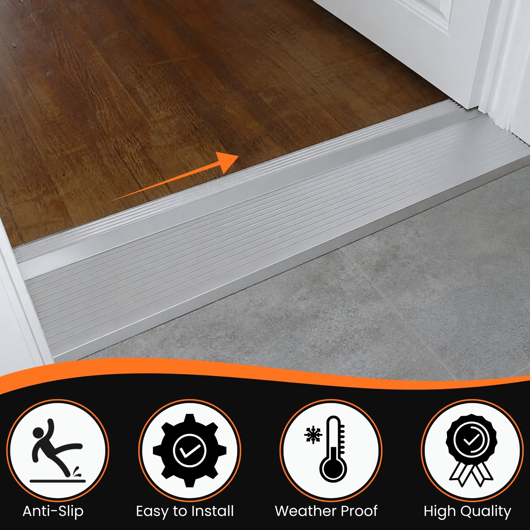 Silver Aluminum Door Threshold with PVC Seal, Available in 32 in x 5-5/8 in, 36 in x 4-9/16 in, and 36 in x 5-5/8 in Sizes