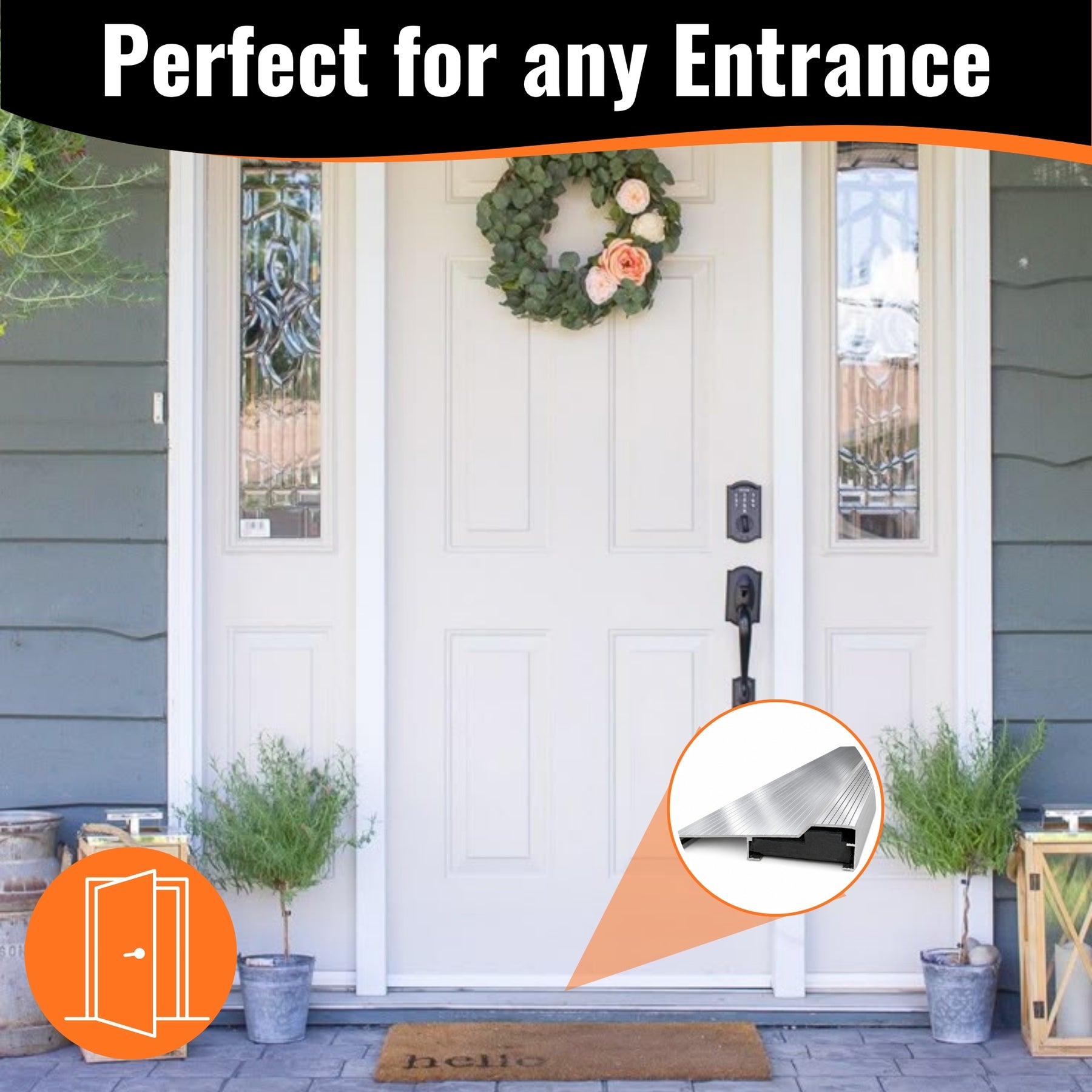 Silver Aluminum Door Threshold with PVC Seal, Available in 32 in x 5-5/8 in, 36 in x 4-9/16 in, and 36 in x 5-5/8 in Sizes