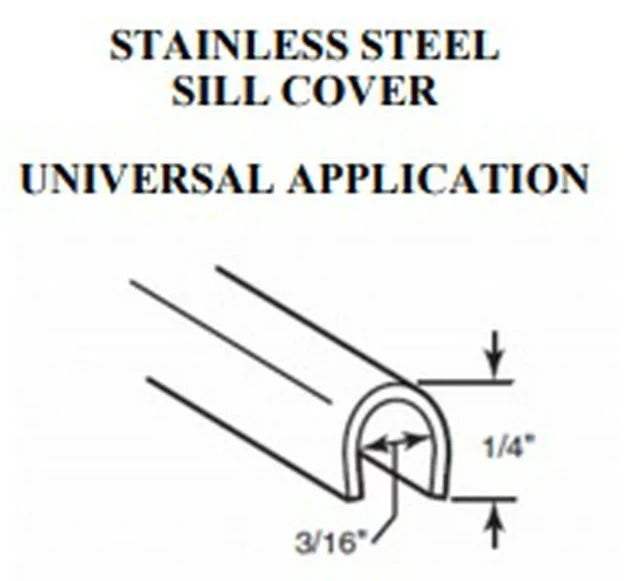 Sliding Door Track Repair Cover 1/4 in, Stainless Steel Track Cover - 72 in - 96 in
