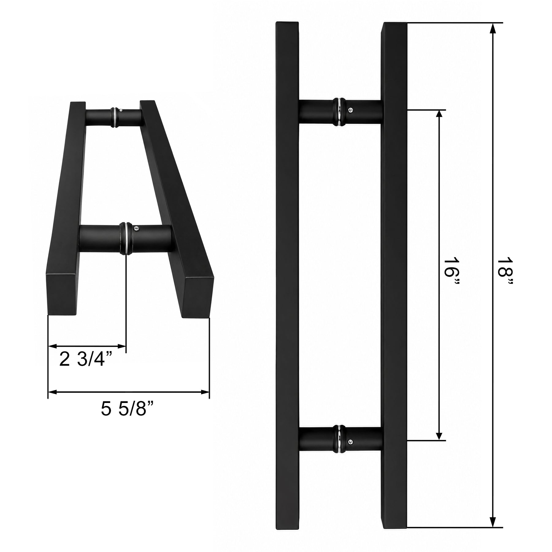 Matte Black Back-to-Back Door Pull Handle – 18", 24", 36" & 48"
