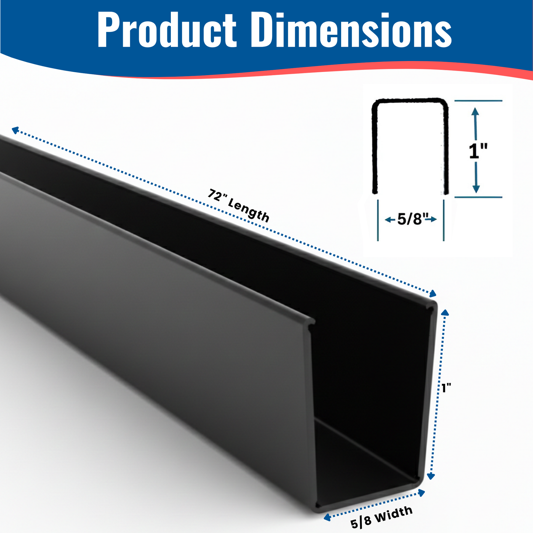 1 in. x 5/8 in. x 72 in. Black Aluminum U-Channel