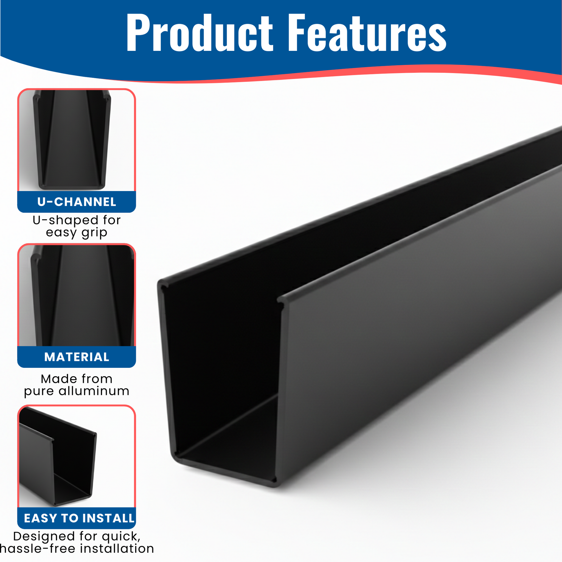 1 in. x 5/8 in. x 72 in. Black Aluminum U-Channel