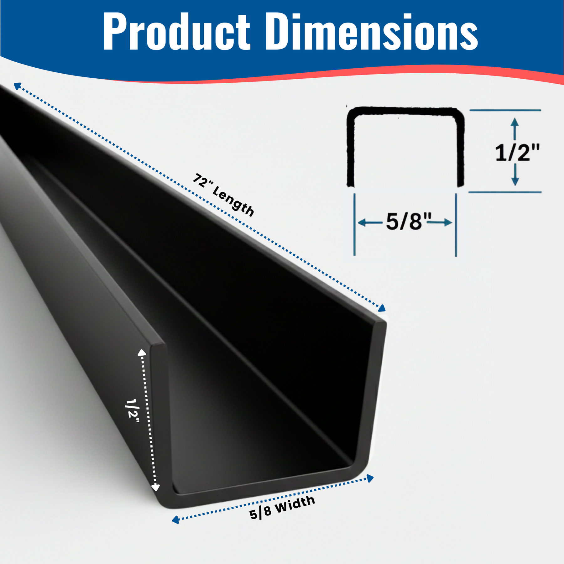 1/2 in. x 5/8 in. x 72 in. Black Aluminum U-Channel