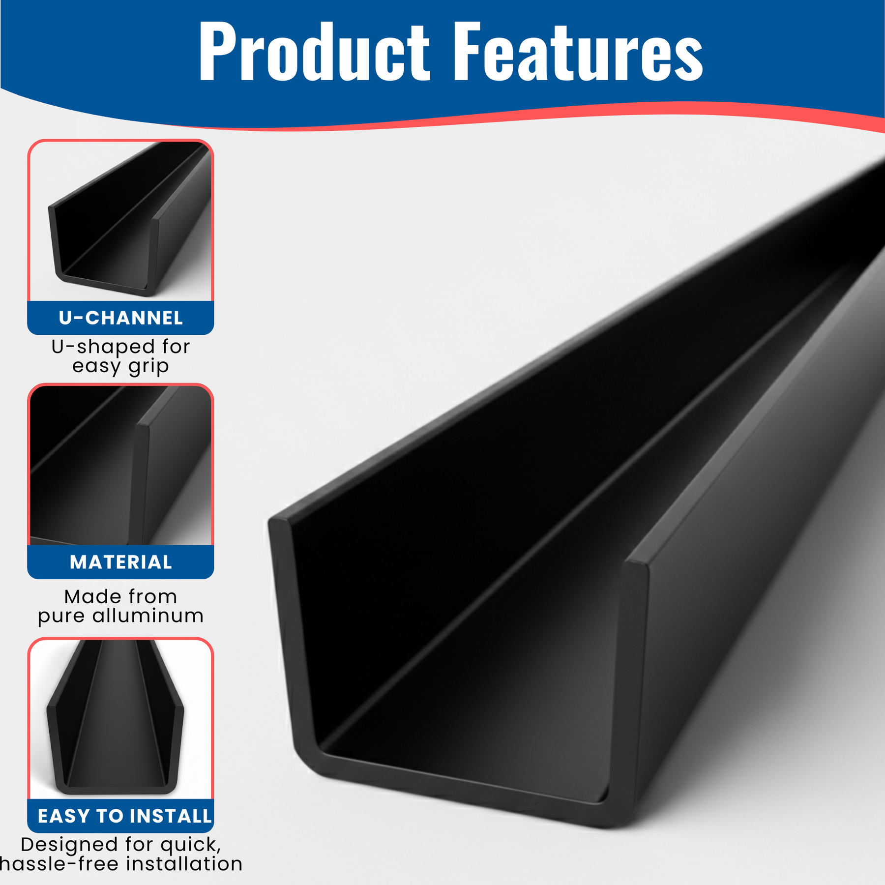 1/2 in. x 5/8 in. x 72 in. Black Aluminum U-Channel
