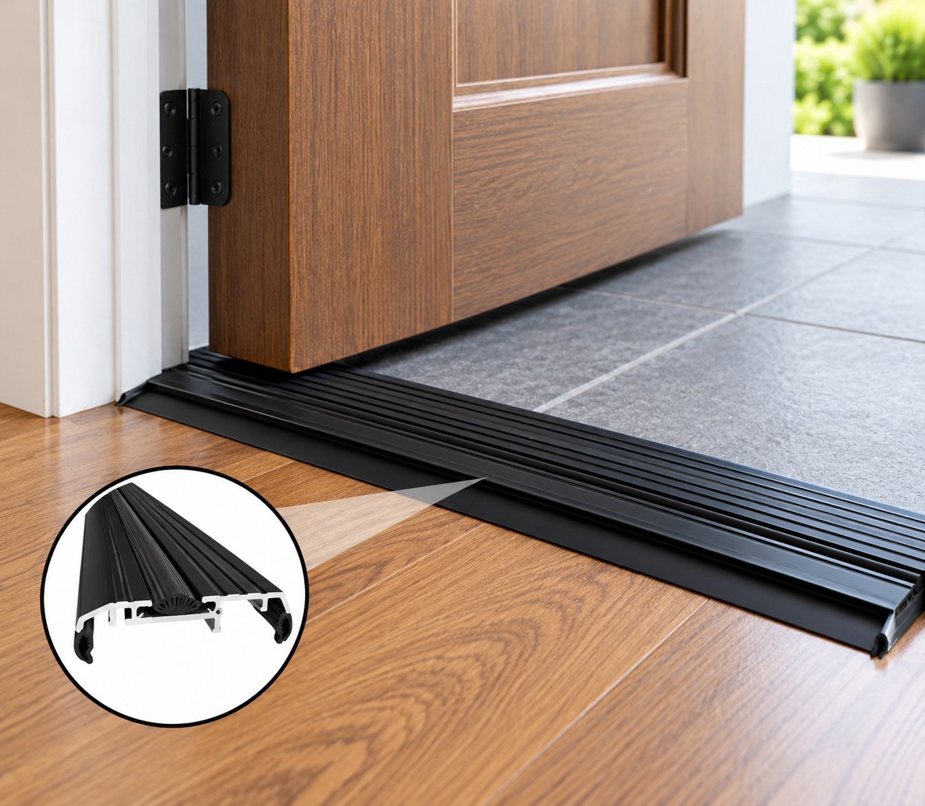 36" Black Door Threshold 3-3/8" Wide x 1/2" High with Replaceable U-Shaped Rubber Sweep & Weather Seals - Image 4