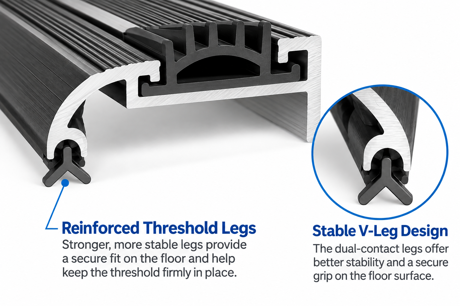 36" Black Door Threshold 3-3/8" Wide x 1/2" High with Replaceable U-Shaped Rubber Sweep & Weather Seals - Image 3