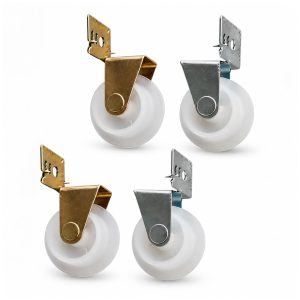 Nylon Drawer Guide Rollers – 1" Wheels with Steel Brackets, Left & Right – 4 Pack