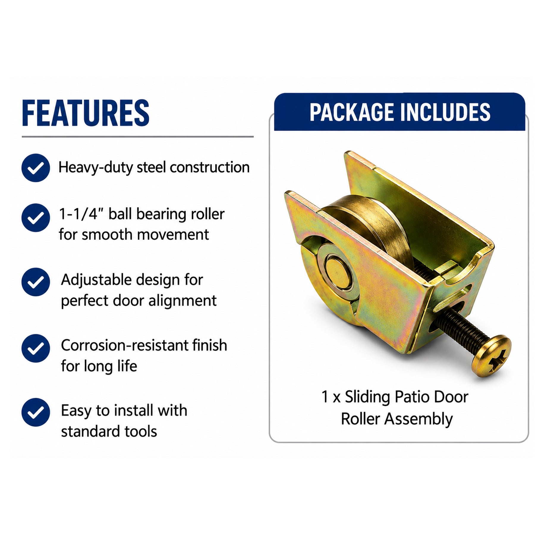 Sliding Glass Door Roller – 1-1/4" Ball Bearing Adjustable Zinc-Plated Replacement - Image 7